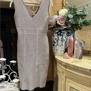 BCBGMaxAzria Backless Dress in Shimmering Silver